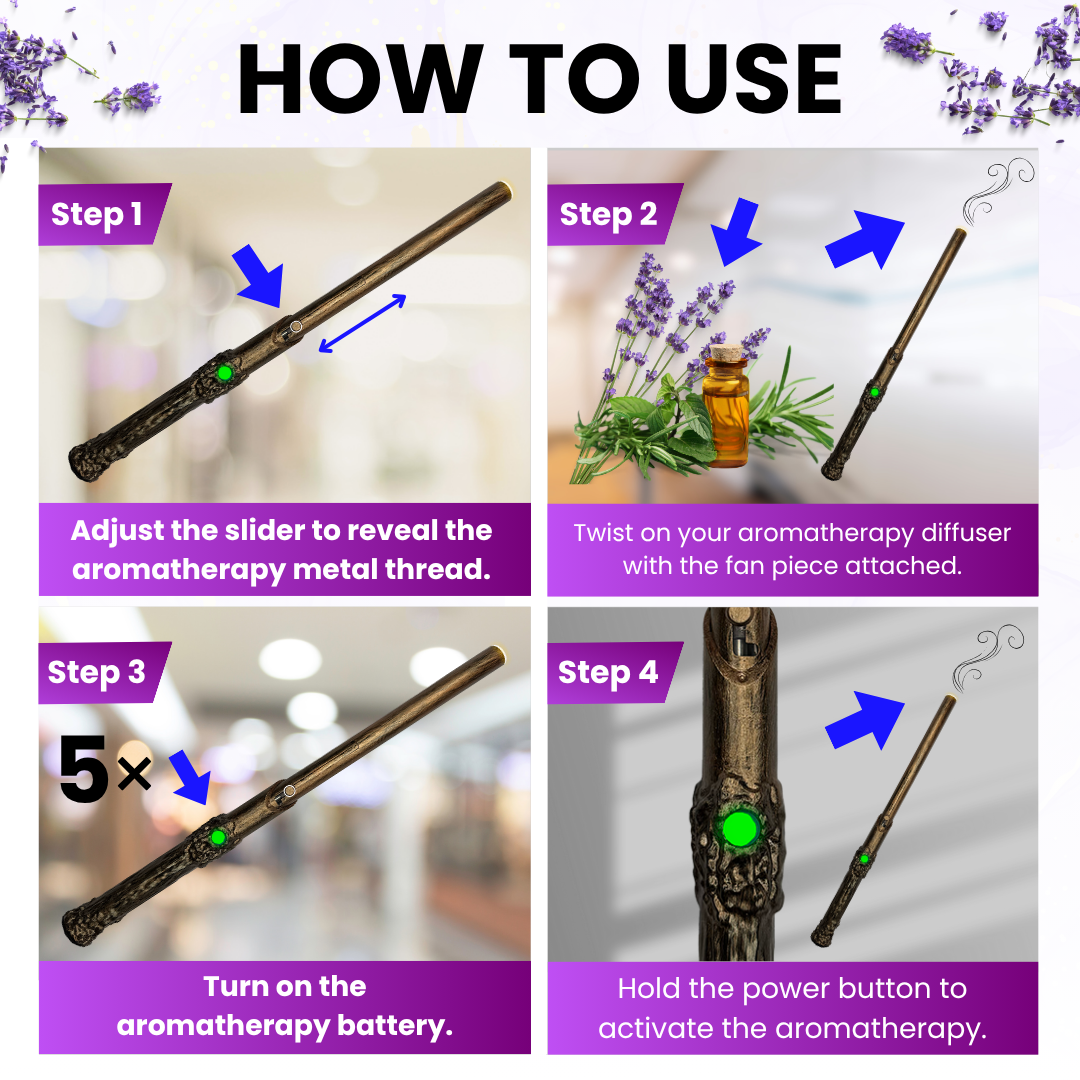 Aromatherapy Wand Diffuser - Battery with Button Activation - Portable & Rechargeable
