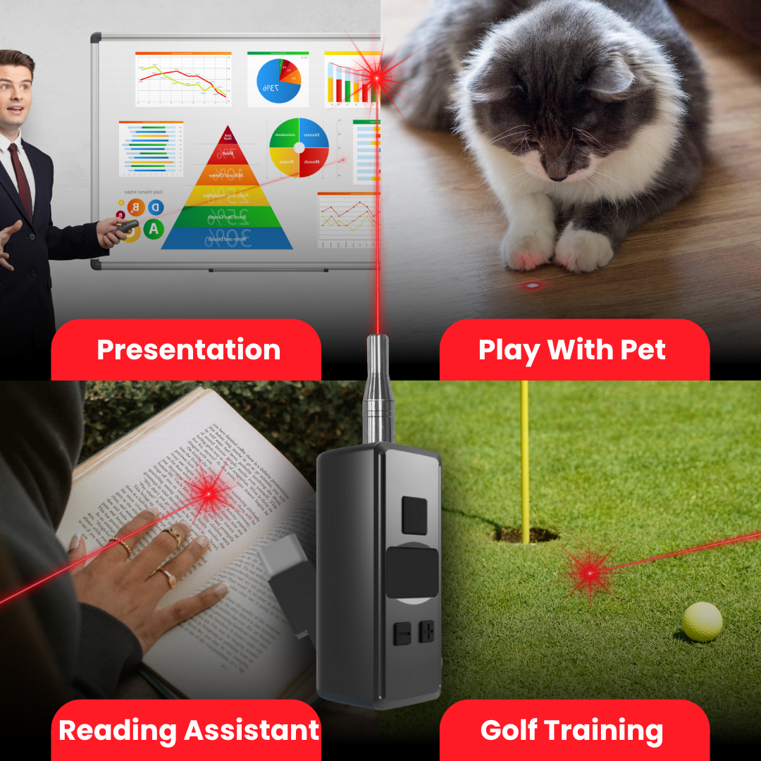 Laser Pointer USB-C Rechargeable with LED Display – Toy for Pets, Presentations, Golf, and More – Detachable Laser, Adjustable Brightness, Digital Screen
