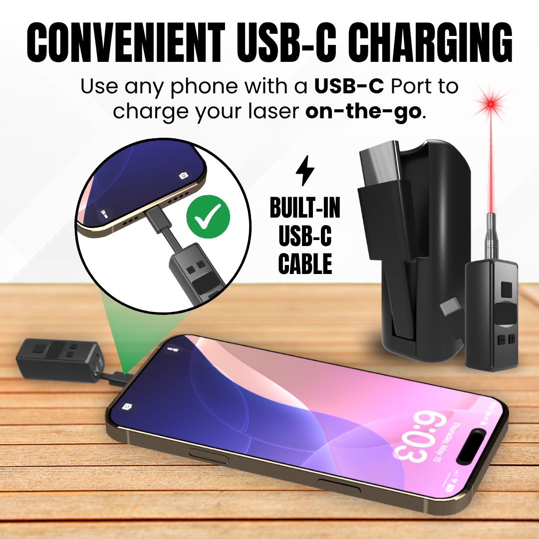 Laser Pointer USB-C Rechargeable with LED Display – Toy for Pets, Presentations, Golf, and More – Detachable Laser, Adjustable Brightness, Digital Screen